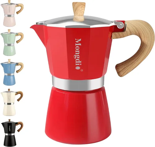 Vista 20 de Mongdio Cafetera de café expreso Moka Pot, cafetera cubana, cafetera de estufa Moka Italian Espresso Greca, cafetera percoladora, 3 tazas de Negro