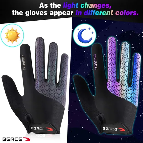 Vista 3 de BEACE Guantes de ciclismo, guantes de ciclismo para mujer (brillo nocturno colorido) con pantalla táctil, guantes de entrenamiento de dedo completo