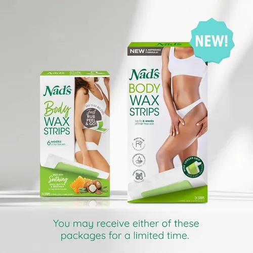 Vista 2 de Nad's Tiras de cera depilatoria para el cuerpo para mujeres en casa más 4 toallitas de aceite calmante, 24