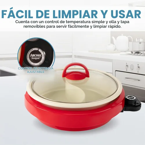 Vista 4 de AROMA® Olla eléctrica dividida Shabu Shabu con olla recubierta de cerámica sin PFAS (2.5 cuartos de galón)