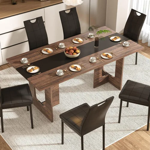 Vista 3 de St.Mandyu Juego de mesa de comedor y sillas de 7 piezas para 4-8 personas, mesa de cocina de 71 pulgadas con 6 sillas, mesa de comedor rectangular