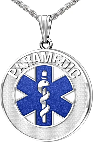 Vista 2 de Collar con colgante de medalla de alerta médica de plata de ley 925 de 1.024in, 3