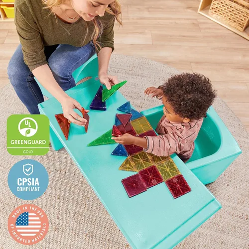 Vista 7 de ECR4Kids Tri-Me - Juego de mesa y sillas cubo, muebles multiusos, color aguamarina, 3 piezas