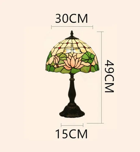 Vista 2 de Lámpara de mesa estilo Tiffany de 12 pulgadas con pantalla de vitral verde retro para dormitorio junto al escritorio, para iluminación de sala