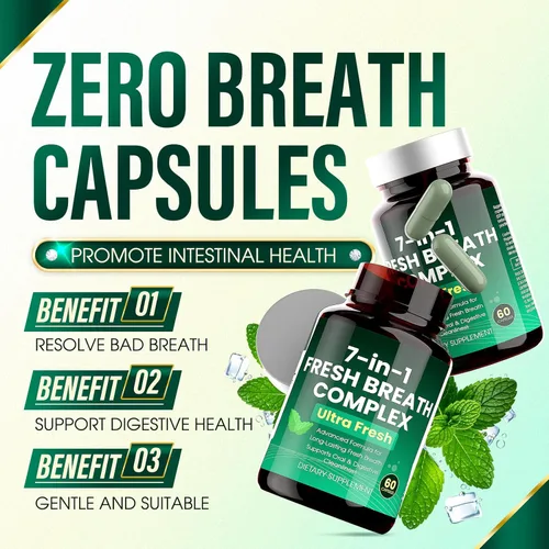 Vista 2 de Zero Breath - Cápsulas para el mal aliento - Ambientador de aliento 7 en 1 solución para el mal aliento con clorofilina orgánica, menta