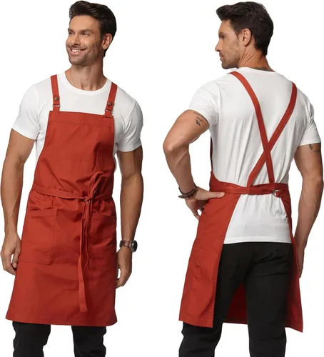 Vista 13 de Delantal con espalda cruzada Parrilla Cocina Jardinería con bolsillos 4251JC Adjustable Criss Cross Kitchen Apron for Cooking BBQ Grilling, Canvas