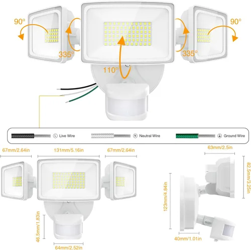 Vista 9 de Onforu Paquete de 2 luces LED de 75 W con sensor de movimiento para exteriores, iluminación exterior de atardecer al amanecer de 7000 lm, luz