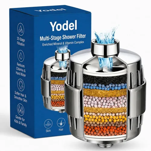 Vista 12 de Yodel Filtro de ducha con 6 cartuchos negro mate, suavizante de agua dura, 99% elimina el cloro y las impurezas, mejora la condición de la piel