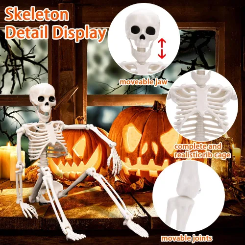 Vista 3 de XIMISHOP 5 piezas de decoración de esqueleto de Halloween, esqueleto colgante de cuerpo completo de 16 pulgadas con articulaciones movibles