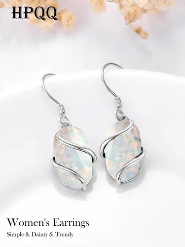 Vista 7 de HPQQ Regalos para mujer, aretes de plata de ley 925 para mujer, delicados aretes colgantes de piedra ovalada, joyería fina, regalos para el día