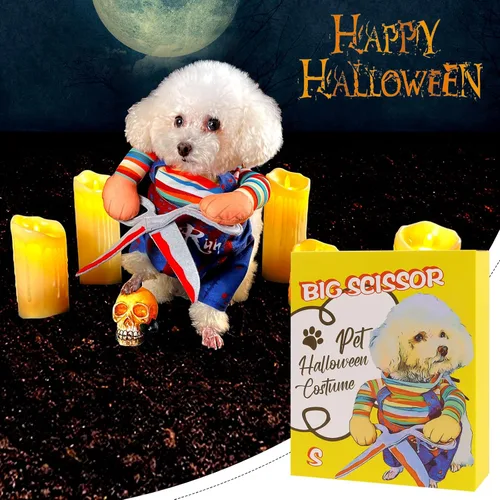 Vista 3 de NACOCO Disfraz de muñeca de Halloween para perro, estilo tijera, disfraz de mascota, Navidad, cosplay, muñeca ajustable, divertida ropa especial