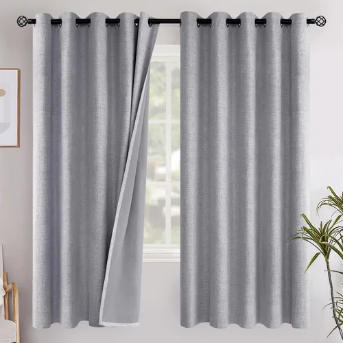 Vista 100 de YoungsTex - Cortinas opacas de lino para dormitorio, oscurecimiento de la habitación, cortinas con textura de lino, paneles con aislamiento térmico