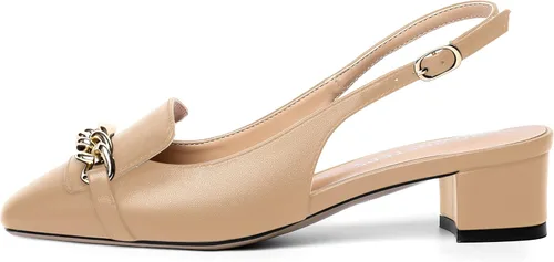 Vista 2 de MOVINSTEPS Zapatos de tacón bajo con hebilla mate para mujer, con correa ajustable, con correa ajustable, tacón bajo, 1.5 pulgadas Beige