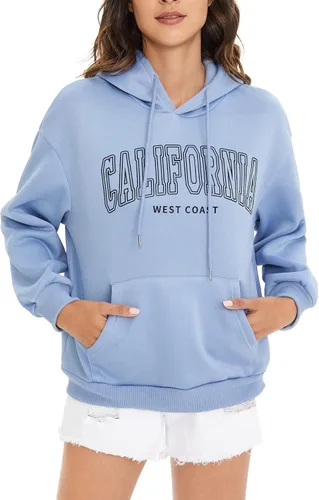 Vista 3 de SOLY HUX Sudadera con capucha para mujer, estilo casual, de California, de Los Ángeles, con cordón, Azul