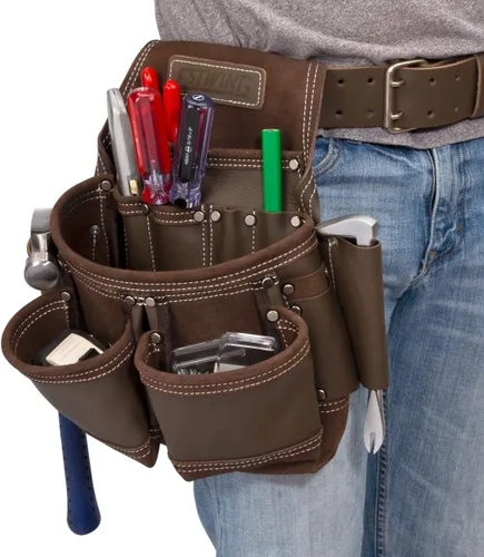 Vista 2 de Estwing Bolsa de Carpintero de Cuero Completo con 9 Bolsillos Marrón
