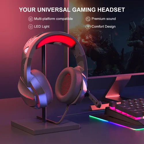 Vista 6 de Auricular para juegos para PS4, Xbox One, computadora, laptop, Mac, PS4 con micrófono, auriculares sobre la oreja, cancelación de ruido, sonido