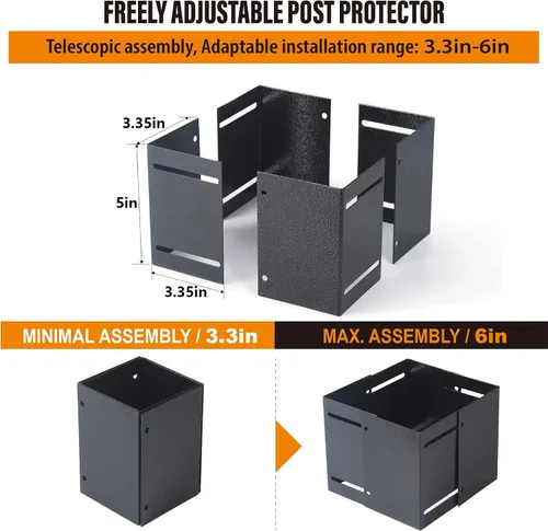 Vista 3 de Protector de poste ajustable de acero inoxidable (rango de 3.3 a 6 pulgadas), protege los buzones y vallas de madera de la cortadora de césped