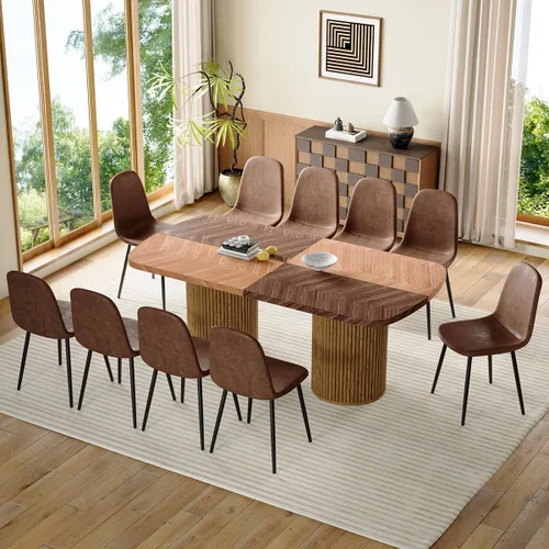 Vista 18 de Mesa de comedor extra larga de 78.7 pulgadas para 6-10 personas, mesa de cocina moderna con bases estriadas, mesa de comedor rectangular de granja