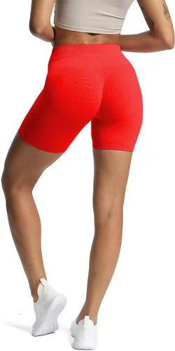 Vista 5 de Aoxjox Pantalones cortos de ciclismo sin costuras para mujer, cintura alta, contorno, atlético, gimnasio, fitness, yoga, Scrunch shorts de 6 pulgadas