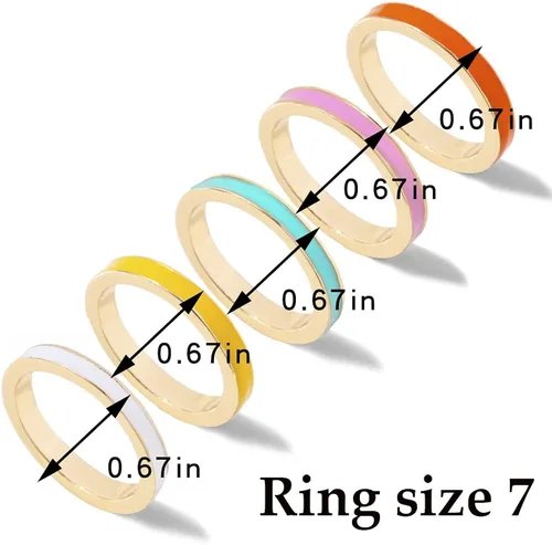 Vista 3 de YOOESTORES82 Juego de 5 anillos apilables simples y coloridos para mujeres, niñas y adolescentes. Conjuntos de anillos de nudillos esmaltados