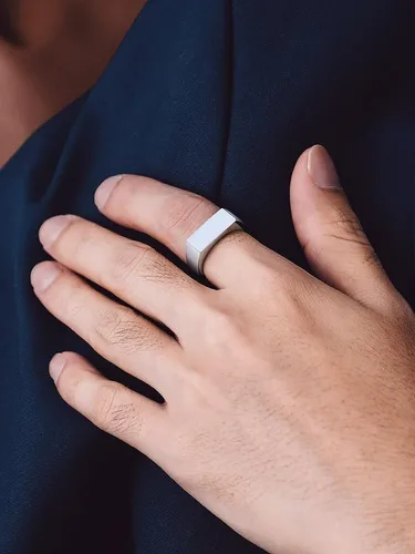 Vista 4 de Bandmax Anillos de sello para hombre, acero inoxidable, chapado en oro de 14 quilates, negro, minimalista, simple, anillo para hombres y mujeres