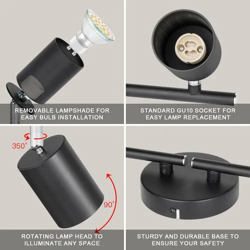 Vista 4 de Ketom Luminarias de Riel de Techo de 4 Luces, Foco LED de Techo Negro GU10, Kit de Luz de Riel Moderno para Cocina Pasillo Sala de Estar