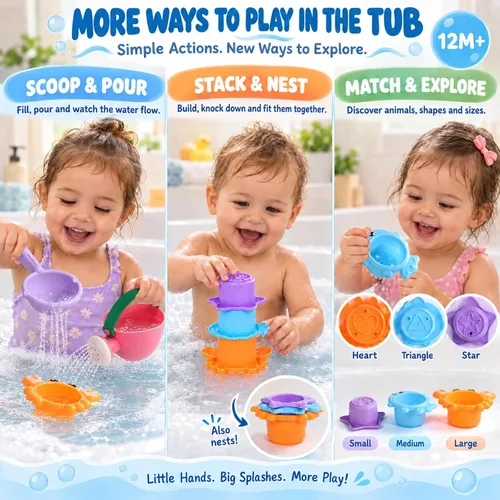 Vista 3 de Fajiabao Juguetes de baño para niños de 1 a 3 años, juego de apilamiento