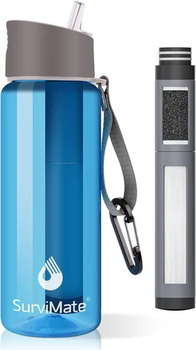 Vista 27 de SurviMate - Botella de agua filtrada con ultrafiltración de 5 etapas de Negro