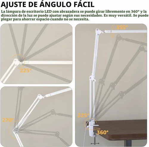 Vista 6 de TROPICALTREE Lámpara de escritorio LED para oficina en casa, con abrazadera y 3 modos de luz Lámpara de 14W con brillo ajustable de 5000K