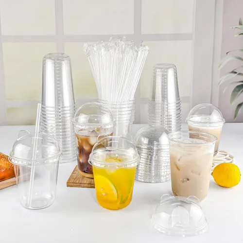 Vista 8 de Qsqwsuye 50 juegos de vasos desechables transparentes de plástico de 12 oz con tapas y popotes de panda, diseño fácil de agarrar, adecuado para café