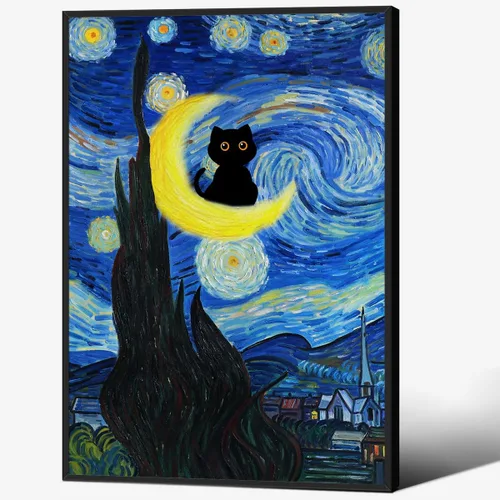 Vista 12 de CAXIYSH Arte de pared de gato negro Monet, póster de lirios acuáticos, vintage, divertido, floral, gato, lienzo, pinturas famosas, impresiones