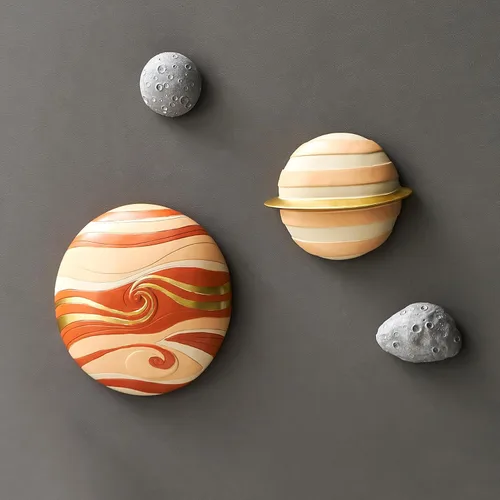 Vista 8 de 4 piezas de decoración de pared de planetas del espacio exterior – Esculturas de pared 3D modernas para sala de estar y dormitorio – Decoración