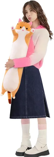 Vista 12 de shangman Bonita muñeca de gato de peluche, bonita almohada de peluche suave de caricaturas, almohada larga para dormir, regalo del día de San Negro