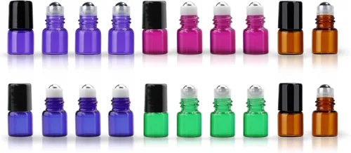 Vista 8 de Botellas enrollables de vidrio esmerilado de 0.3 fl oz, botellas de rodillo de viaje recargables con bolas de acero inoxidable y tapas a prueba