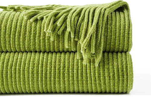 Vista 27 de BATTILO HOME Manta verde manzana para sofá, suave manta de punto de chenilla con borlas para la decoración del hogar, manta verde primavera