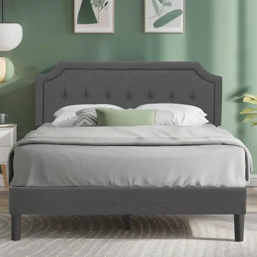 Vista 14 de VECELO - Base de cama tapizada con plataforma individual con cabecera ajustable de panel cosido con botones, fuerte soporte de listones de madera