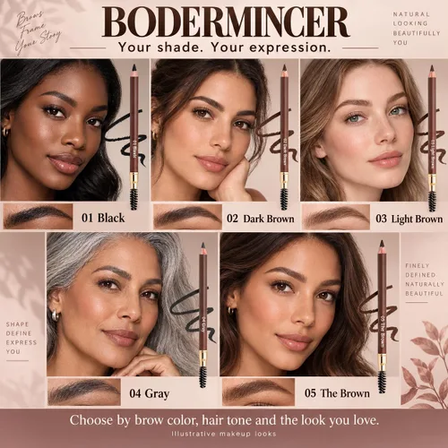 Vista 5 de Bodermincer 1 unidad Lápiz de cejas resistente al agua, duradero, de larga duración, 5 colores para elegir (1# Negro)