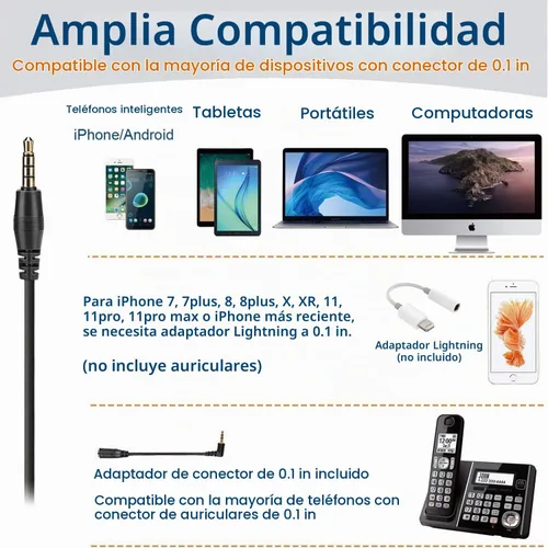 Vista 2 de Wantek Auriculares para teléfono celular con micrófono con cancelación de ruido para portátiles, PC, conector de 0.1 in, control de volumen Negro