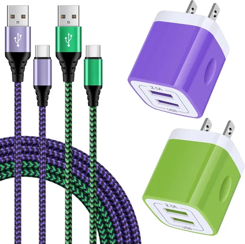 Vista 10 de Cargador USB tipo C enchufe de doble puerto cargador de pared rápido bloque de carga de teléfono con 2 cables C de 6 pies para Samsung Galaxy S26