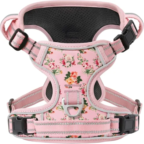 Vista 22 de Timos Arnés para perro de tamaño pequeño, arnés sin tirones para mascotas con cuello a presión bloqueable, chaleco reflectante para perro, sin