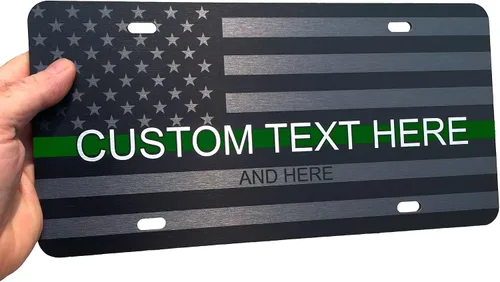 Vista 76 de JASS GRAPHIX Placa de matrícula personalizada con la bandera estadounidense de línea amarilla, homenaje personalizado a despachadores y operadores