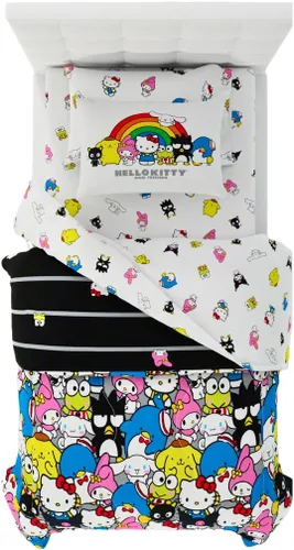 Vista 27 de Franco - Juego de edredón y sábanas supersuaves con funda para niños, 5 piezas, tamaño individual, Hello Kitty