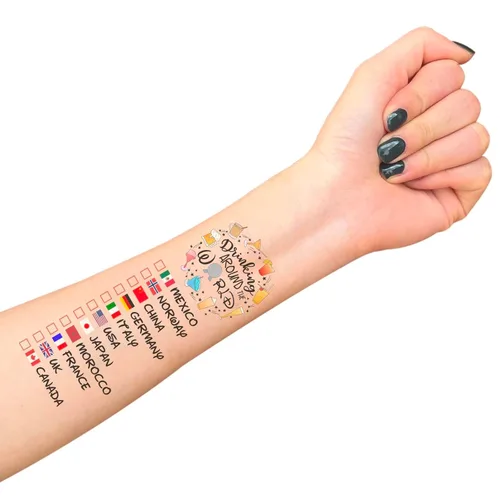 Vista 4 de Beber alrededor del mundo - Paquete de 2 tatuajes temporales