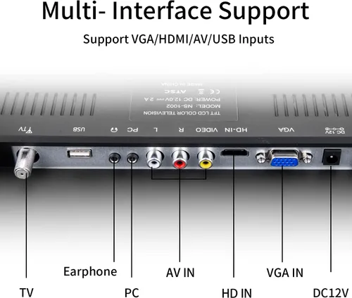 Vista 3 de Jexiop TV de 17 pulgadas, pequeño televisor de pantalla plana con sintonizador digital ATSC, puerto HDMI y USB en doble potencia, cable de cargador