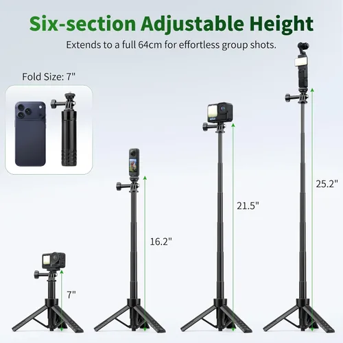 Vista 2 de JOILCAN Mini trípode para selfie stick de 25.2", trípode portátil con mango Cámara de acción Selfie Stick para GoPro Hero 13/12/11/10/9/8/Max