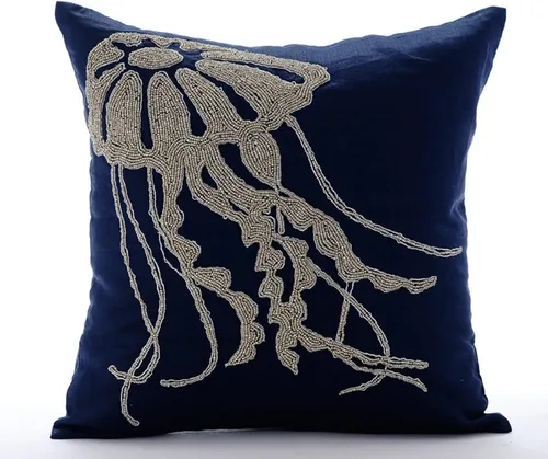 Vista 13 de The HomeCentric Fundas de almohada decorativas azules de 12 x 12 pulgadas (11.8 x 11.8 in), acolchadas de jacquard y almohadas bordadas para sofá