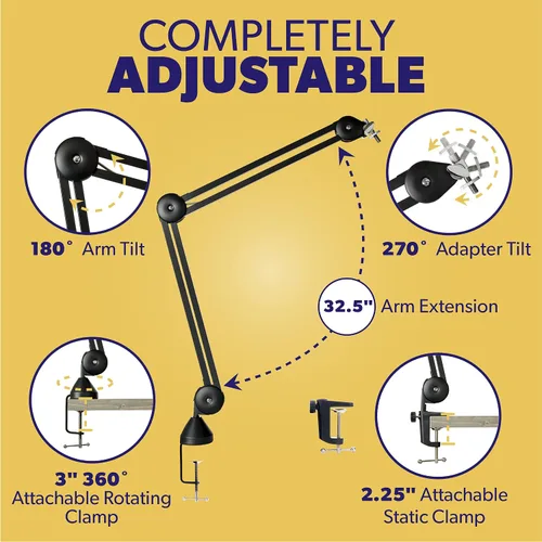 Vista 6 de PRO - Soporte para brazo de micrófono – Micrófono de tijera y abrazadera – Compatible con soportes de choque estándar – Soporte de micrófono