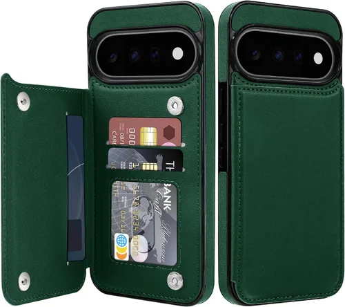 Vista 29 de Bizzib para Google Pixel 6A Funda de cuero tipo cartera con tarjetero, cubierta tipo libro con pata de pie, cierre magnético, funda protectora a