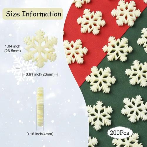 Vista 3 de LiQunSweet 200 piezas de cabujones de resina con temática navideña, copos de nieve blancos, abalorios para manualidades, collares, pulseras