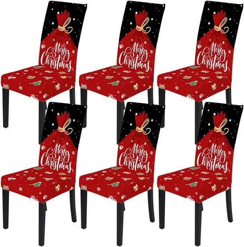 Vista 54 de XMNTG Juego de 6 fundas para sillas de Navidad, con estampado de ciervos, decoración de Navidad, fundas extraíbles para sillas antideslizantes Negro